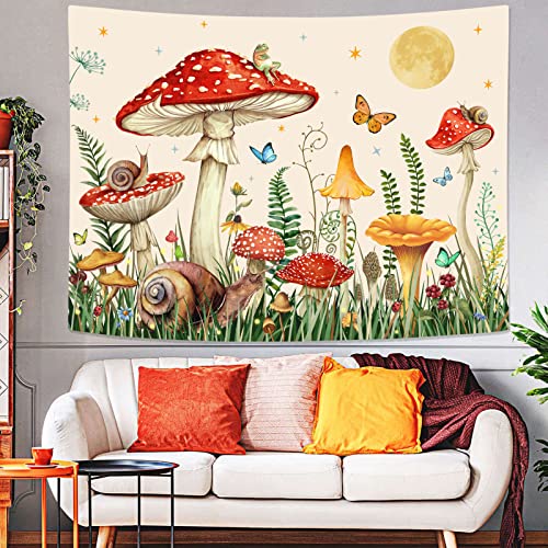 Zussun Red Mushroom Tapestry Moon Star Tapestries for Bedroom Aesthetic Beige Starry Night Green Plant Tapastrys Wall Hanging Butterfly Snail Frog Wall Tapestry for Living Room Dorm (Beige, 80" x 60") - color: Beige, size: 80"L x 60"W