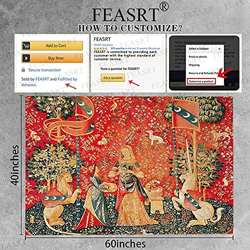 FEASRT Medieval Maiden Tapestry, 60x40 Inches Soft Flannelette, Lady and Unicorn for Living Room Bedroom Dorm