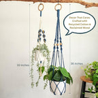 Set of 2 Macrame plant hanger with Daisies & Beads | Hanging plant holder Macrame Plant hangers outdoor and indoor hanging planters Plant stand indoor Boho Decor hanging planter stand (Peacock Blue)