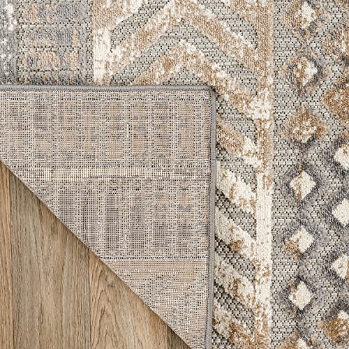 Rugshop Distressed Geometric Indoor/Outdoor Beige Area Rug Modern Tribal Stripe, Durable Stain Resistant Low Profile Perfect for Patio, Backyard, Deck and Outdoor Lounge 2' x 3' - size: 2' x 3' (Rectangular)