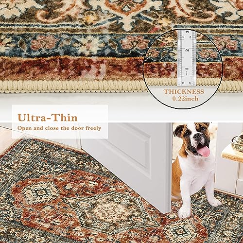 Lahome Oriental Washable Small Area Rug, 2x3 Rugs for Entryway Kitchen, Ultra-Thin Soft Indoor Door Mat Non Slip Throw Carpet for Bedroom Bathroom Eleanor, Brick Red - color: Brick Red, size: 2' x 3' (Rectangular)