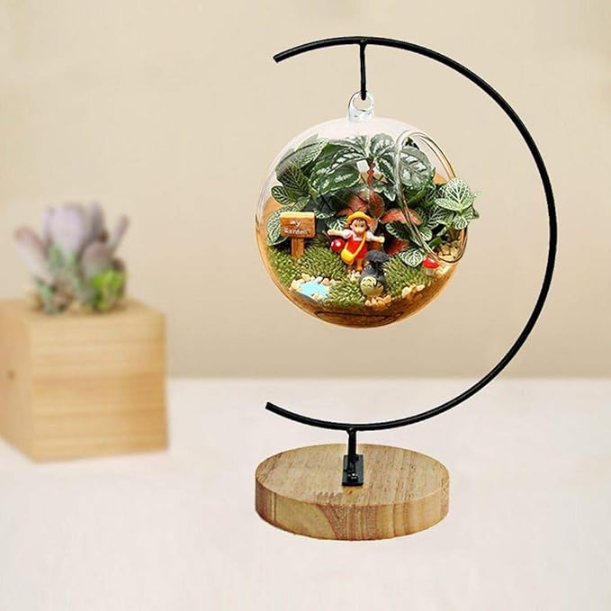 YY YEARCHY Awesomes Terrarium Ornament Display Stand Metal Stand Air Plant Stand Flower Pot Stand Holder Iron Pothook Stand for Hanging Glass Terrarium Globe Ball (1, Black)