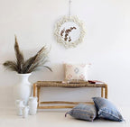 Artilady Macrame Hanging Wall Mirror - Boho Fringe Round Handmade Decorative Acrylic Mirror for Apartment Living Room Bedroom Baby Nursery Home Decor (Wood Beads)