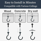 4 Sets Heavy Duty Swag Ceiling Hooks with Hardware for Hanging Plants, Cavity Wall Fixing, Easy Installation, Holds Up to 30lbs, Ideal for Home & Garden (4 Sets, Black)