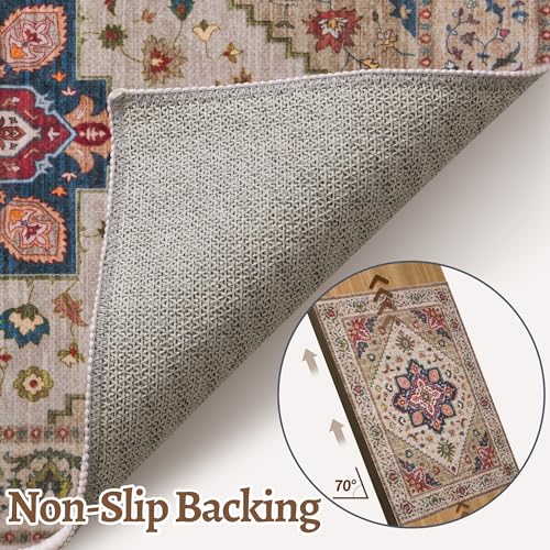 Tangsoo Vintage Small Rug 2x3 Washable Rugs for Entryway Non-Slip Oriental Low Pile Rug for Front Door, Kitchen, Indoor, Accent Throw Small Area Rug, Door Mat for Entrance, Soft Boho Beige/Red - color: Beige/Red, size: 2' X 3' (Rectangular)
