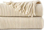 BATTILO HOME Beige Throw Blanket for Couch, Soft Chenille Knit Throws with Tassels for Home Decor, Spring Beige Throws for Couch Cover, 50"x60"