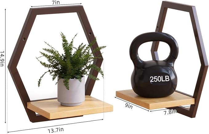 3 Pack Solid Wood & Heavy Duty Metal Wall Plant Stands,9 inch Natural Wood Shelf, Boho Arch Hanging Planter for Indoor 25 LB Load for Plants, Flowers, Herbs Coffee