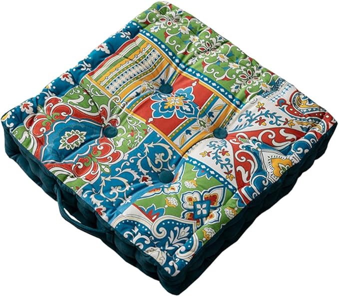 LINGXIYA Floor Pillow,Bohemian Cushion,Tatami Floor Cushion Mat,Tufted Pillow Seat Chair Pad for Yoga Meditation Living Room Balcony,15.7"x15.7"x3.5",Green