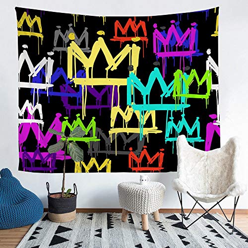 Manfei Graffiti Fashion Wall Blanket Tapestries Hand Draw Clourful Crown Pattern Tapestry Grunge Style Wall Hanging for Living Room Microfiber Home Wall Decoration, XLarge 70.9 x 92.5 Inches - color: WW8678, size: 92.5"L x 70.9"W
