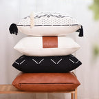 Tosewever Boho Geometric Throw Pillow Covers 18 x 18 Set of 4, Modern Stripe Farmhouse Decorative Faux Leather Cotton Pillowcase for Bedroom Living Room Couch Bed Sofa Home (Black/White, 18" x 18")