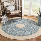 SAFAVIEH Cape Cod Collection 6' Round Light Blue / Natural CAP210M Handmade Braided Jute & Cotton Area Rug - color: Light Blue/Natural, size: 6' (Round)