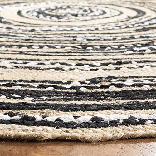 SAFAVIEH Cape Cod Collection Area Rug - 3' Round, Black & Ivory, Handmade Braided Jute & Cotton, Ideal for High Traffic Areas in Living Room, Bedroom (CAP209Z) - color: Black/Ivory, size: 3' (Round)