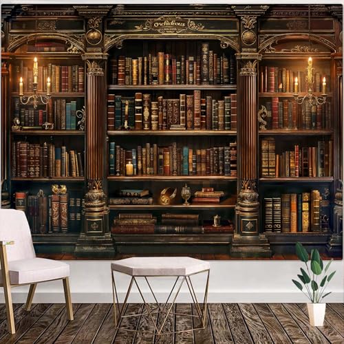 Accnicc Vintage Bookshelf Tapestry Medieval Art Book Tapestries Wall Hanging Gothic Dark Academia Retro Library Backdrop Tapestry for Bedroom Living Room Dorm Study Classroom 60 × 44 inch - color: Brown, size: 60"L x 44"W