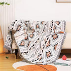 Lqprom Boho Throw Blankets Knit Bed Blankets with Tassel Aztec Western Throws Cover Farmhouse Decor for All Season Sofa Couch Chair Outdoor Camping Picnic Tent Beach Car Traveling 71"x91"