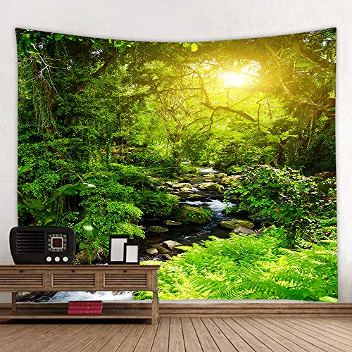 Llamazing Forest Tapestry - Home Decor Landscape for Living Room & Bedroom (Forest Creek, 60''L51''W) - color: Green Sun, size: 60"L x 51"W
