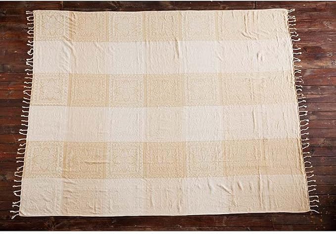AIVIA Boho Throw Blanket, Chenille Jacquard Bohemian Chair Recliner Furniture Cover Aztec Hippie Throws Loveseat Sofa Blankets (Tan Beige Cream Vintage, 60" x 75")