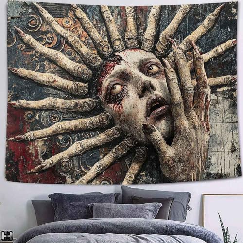 LATETOMT 80x60in Halloween Tapestry Wall Art Abstract Tapestry Horror Tapestries Gothic Surreal Canvas Print Wall Art for Halloween Party Terrifying Atmosphere LTMTAYW022 - color: Style-2, size: 80"L x 60"W