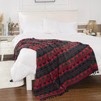 Gealaek Boho Throw Blanket Lightweight Soft Cozy Decorative Blankets for Sofa Bed Farmhouse Throw Blanket Aztec Blanket with Tassel Navy Red Green Checkered 50" x 60"
