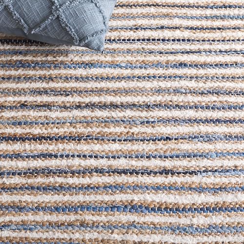 SAFAVIEH Cape Cod Collection Area Rug - 6' x 9', Natural & Blue, Handmade, Braided Design, Ideal for The Living Room, Bedroom, Dining Room (CAP151M-6) - color: Natural/Blue, size: 6' x 9' (Rectangular)