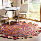 SAFAVIEH Cape Cod Collection Area Rug - 3' Round, Red & Multi, Handmade Boho Braided Jute & Cotton, Ideal for High Traffic Areas in Living Room, Bedroom (CAP201A) - color: Red/Multi, size: 3' (Round)
