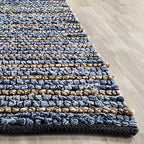 SAFAVIEH Cape Cod Collection Area Rug - 6' Square, Blue & Natural, Handmade Flat Weave Braided Jute & Cotton, Ideal for High Traffic Areas in Living Room, Bedroom (CAP363A) - size: 6' x 6' (Square)