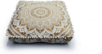 Gold Mandala Barmeri Large Floor Pillow Cover Cushion Meditation Seating Ottoman Throw Cover Hippie Decorative Zipped Bohemian Pouf Ottoman Poufs, Pom Pom Pillow Cases (White Gold, 24" Square)