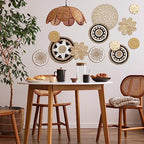 Glenmal Set of 13 Boho Wall Basket Decor Woven Rattan Flat Baskets Handmade Boho Wicker Bamboo Seagrass Wall Hanging Decor for Bedroom Living Room Dining Room Office Ready to Hang (Bohemian) - style: Bohemian