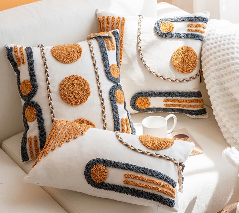 Bohemian Style Tufted Pillowcase Hand Painted Cushion Pillow Cover with Tassel Detail for Living Room Sofa and Office Lumbar Support (18 * 18(Without core),C) - color: C
