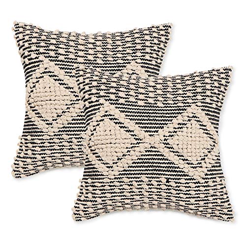 · REDEARTH · Handmade Boho Throw Pillow Covers - Bohemian Farmhouse Style for Indoor and Covered Patio - Accent Woven Cushion Cases for Couch, Bed, Chair, Sofa, Benches – Set of 2-18"x18" - Black - color: Diamond Medley Black, size: 18" x 18" (Pack of 2)