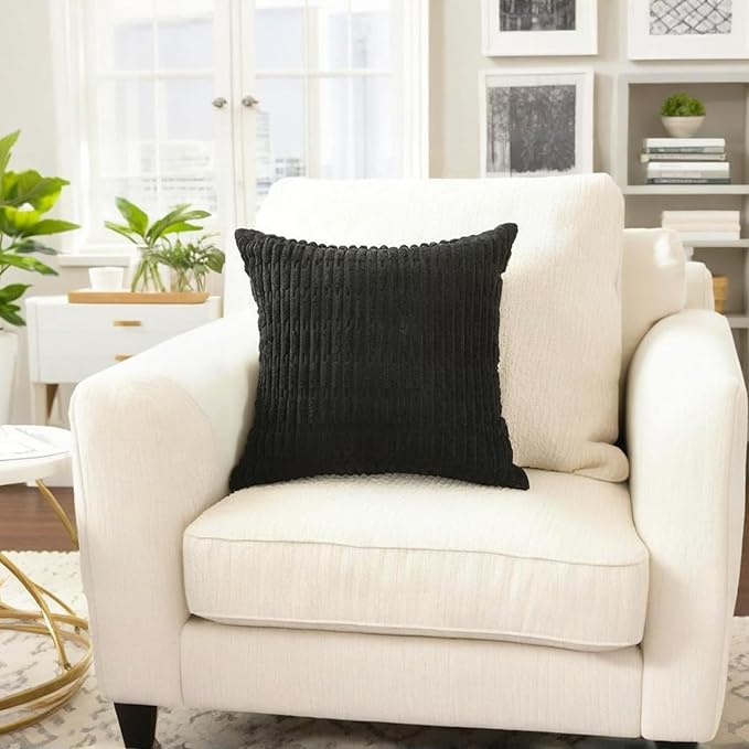 4 Pack Black Corduroy Decorative Boho Couch Throw Pillow Covers 18x18 Inch for Sofa Living Room Bedroom Home Decor