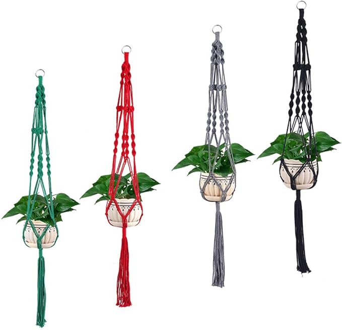 Vpang 2 Pack Colorful Cotton Macrame Plant Hanger, Outdoor Indoor Hanging Planter Basket Flower Pot Holder Boho Home Decor 40 Inch (Yellow)