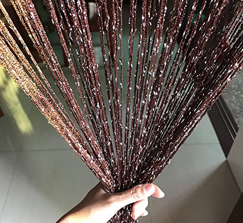 1x2 M Door String Curtain Rare Flat Silver Ribbon Thread Fringe Window Panel Room Divider Cute Strip Tassel for Wedding Coffee House Restaurant Parts, Dark Coffee - color: Dark Coffee