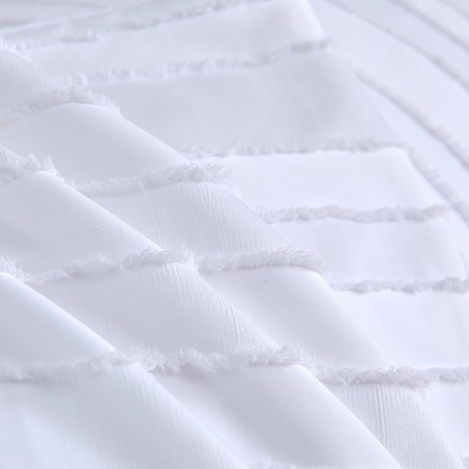 Standard Pillow Shams 2 Pack, Standard Size Pillowcases, Soft Microfiber Geometric Striped Tufted Pillow Covers with Envelope Closure, White, 20x26 Inches (No Insert)