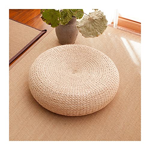 Etlegor Pouffes and Footstools, Futon Pouf Futon Cushion Stool Japanese Style Tatami Mat Cattail, Banana Leaf Hand-Woven Natural and Environmentally Friendly for B&B/Tatami/Meditation Futon - color: White-fully Woven, size: 15.8"D x 15.8"W x 6.7"H