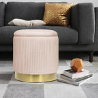 Round Ottoman with Storage Set of 2 Upholstered Velvet Vanity Stool for Living Room Storage Ottomans Multifunctional Foot Rest (Pink)