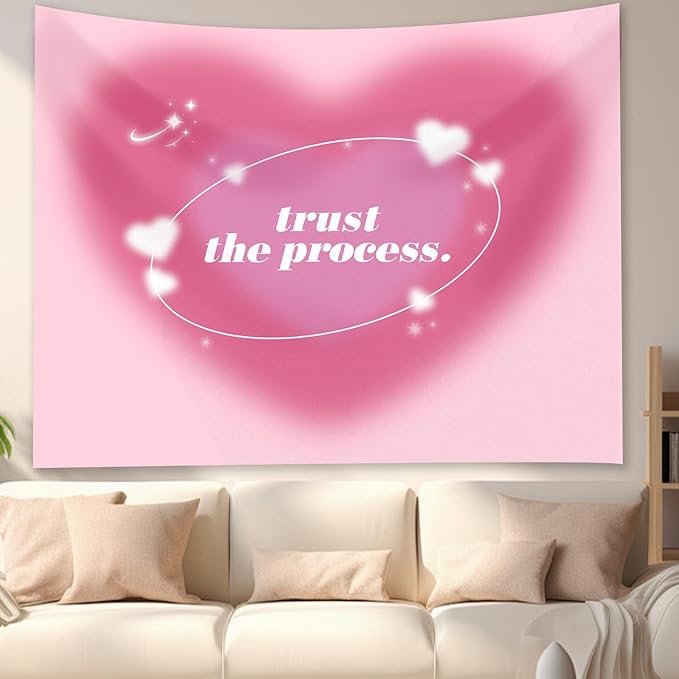 Boqin Pink Aura Tapestry - Cute Aesthetic Tapestries for Girl Bedroom, Pink Heart Tapestry Wall Hanging for Home College Dorm Living Room, Girls Room Art Tapestries - 60 x 50 Inch