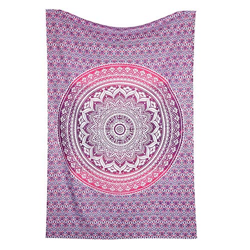 raajsee Large Pink Ombre Mandala Tapestry Wall Hanging,Indian Cotton Beach Throw Blanket Hippie Bohemian Elephant Queen Boho Décor,Meditation Yoga Mat Rugs 82x92 Inches - color: Pink Ombre, size: 92"L x 82"W