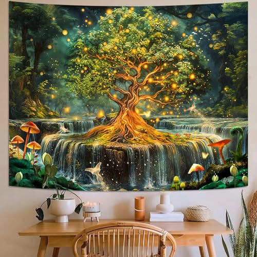 Spenlife Enchanted Tree of Life Tapestry Fantasy Tapestry for Bedroom Green and Gold Tapestries Wall Hanging Bedroom Living Room Wall Art and Home Decor 44x60 - color: Gold, size: 60"L x 44"W