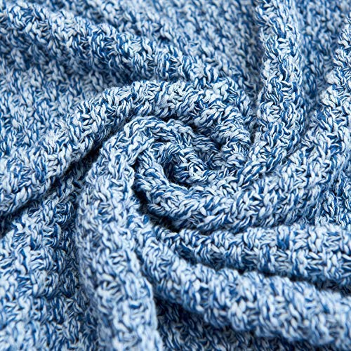 Longhui bedding 100% Cotton Knitted Throw Blanket – Blue White, Soft & Cozy, Machine Washable, 60"x80" – Perfect for Living Room, Couch, Sofa, Bed or Travel - color: Blue White, size: 60" x 80", Oversized