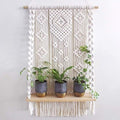 Macrame Wall Hanging Shelf, Handmade Indoor Boho Pot Basket Hanger Holder, Rope Plant Hanger for Wall Decor (White)