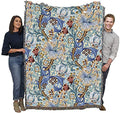 Pure Country Weavers William Morris Golden Lily Blue Blanket - Arts & Crafts - Gift Tapestry Throw Woven from Cotton - Made in the USA (72x54) - color: Blue, size: Large