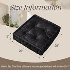 Square Floor Pillows, Large Floor Cushion for Adults Kids, Meditation Floor Pillow Seating Cushion with Shredded Memory Foam and Silk Wadding, 20"x20"x5" (Black, 2 Pack)