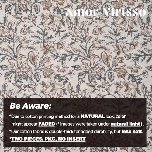 Amor Virisso Floral Throw Pillow Covers 20x20 Set of 2 Vintage Block Print Pillow Covers Decorative Pillow Covers Couch Pillows for Living Room Farmhouse Accent Sofa Pillows, Green/Sand - color: Green/Sand, size: 20" x 20" (Pack of 2)