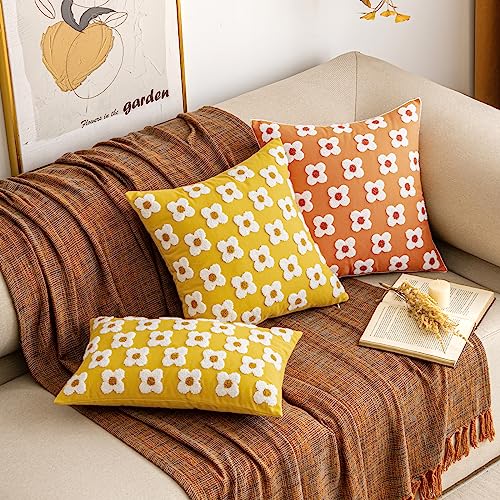 EMEMA Fall Yellow Decorative Throw Pillow Covers 12x20 Inch Set of 2 Sun Flower Jacquard Daisy Cute Pillowcase Cushion Case Rectangle for Couch Sofa Bed Living Room Bedroom - color: A-yellow, size: 20" x 12" (Pack of 2)