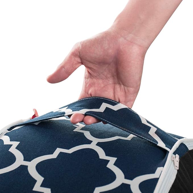 Outdoor/Indoor Inflatable Ottoman Pouf D20 xH9, All Weather Round Footstool with Foot Pump, Water Repellent Portable Footrest with Handle for Patio Garden Camping Travel-Blue Geometry
