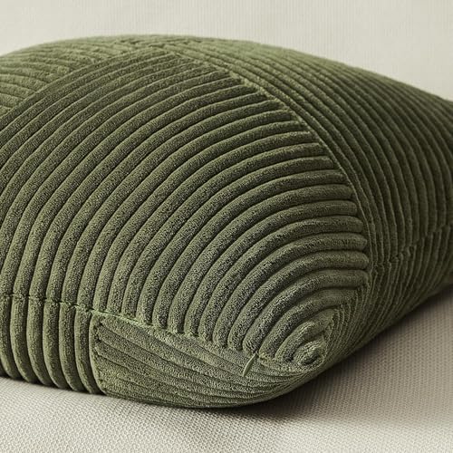 Topfinel Set of 2 Olive Green Decorative Throw Pillow Covers 20x20 Inches for Couch Bed Sofa, Boho Aesthetic Home Decor, Soft Corduroy Striped Patchwork Windmill Textured Cushion Cases 50x50 cm - color: Olivegreen, size: 20" x 20" (Pack of 2)