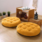 Meditation Floor Pillow Set of 2 Large Round Floor Cushions for Adults Tufted Corduroy Floor Seat Pillows Cushion for Living Room Tatami Yoga,Yellow 22x22 Inch