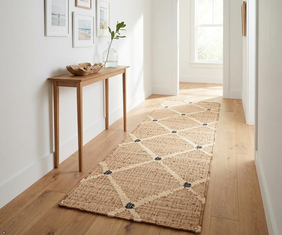 Jute Runner Rug 2.5'x8, Hand Woven Area Rug - Handcrafted Premium Geometric Design, Indoor Natural Fiber Hallway Jute Rug - Rustic Farmhouse Carpet for Kitchen, Entryway, Hallway, Bedroom - Natural - size: 2.5' x 8' (﻿Rectangular)