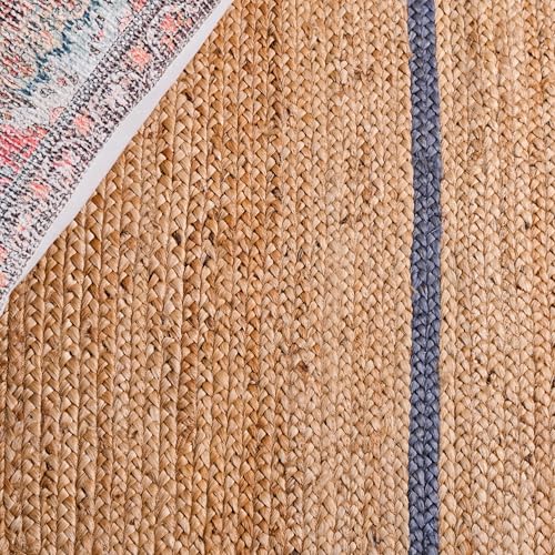 SAFAVIEH Area Rug 5x8 - Natural Fiber Collection - Natural & Blue, Handmade Jute, Ideal for Living Room, Bedroom, Dining Space (NFB125M) - color: Natural/Blue, size: 5' x 8' (Rectangular)