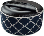 Outdoor/Indoor Inflatable Ottoman Pouf D20 xH9, All Weather Round Footstool with Foot Pump, Water Repellent Portable Footrest with Handle for Patio Garden Camping Travel-Blue Geometry
